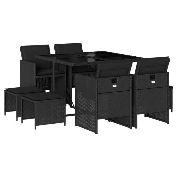 vidaXL Set mobilier de grădină cu perne, 9 piese, negru, poliratan