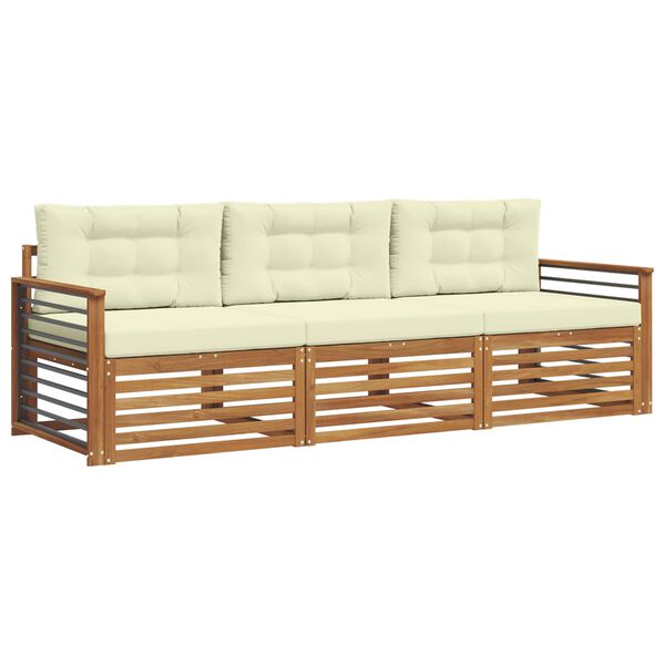 vidaXL Set de canapele de exterior cu pernă 3 pcs Natural și Crem