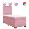 vidaXL Pat box spring cu saltea, roz, 90x200 cm, catifea