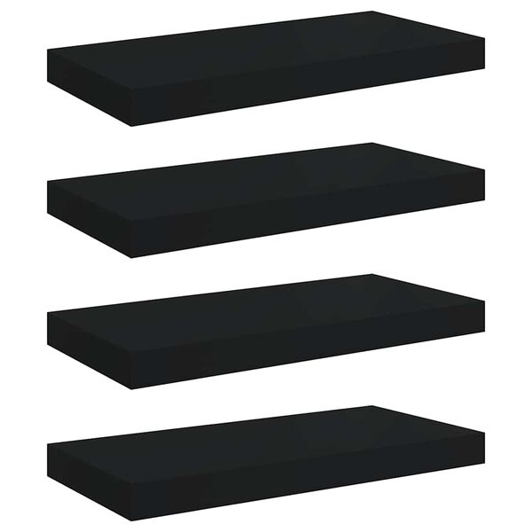 vidaXL Rafturi de perete suspendate, 4 buc., negru, 50x23x3,8 cm, MDF
