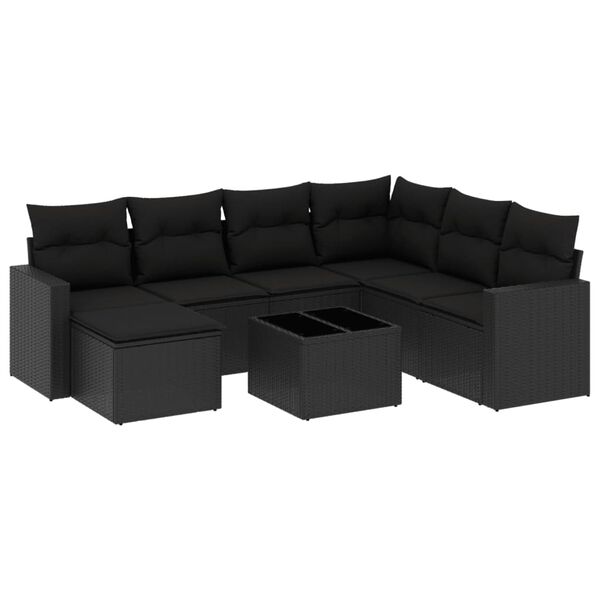 vidaXL Set mobilier de grădină cu perne, 8 piese, negru, poliratan