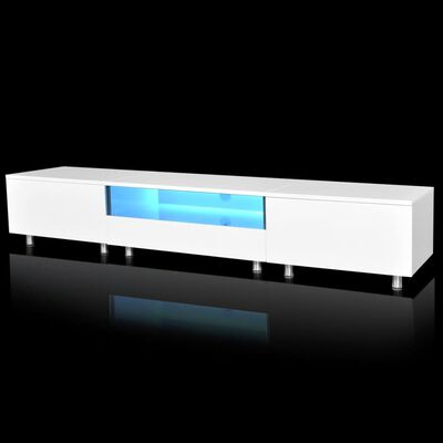 Comodă TV albă lucioasă cu lampă LED 200 cm