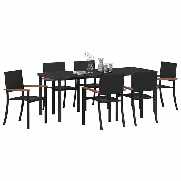 vidaXL Set de masă pentru grădină 7 pcs Negru