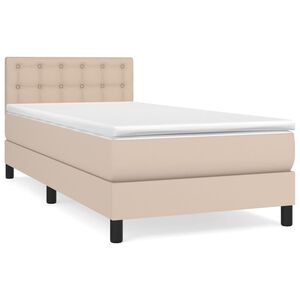 vidaXL Pat box spring cu saltea, cappuccino, 90x200 cm piele ecologică