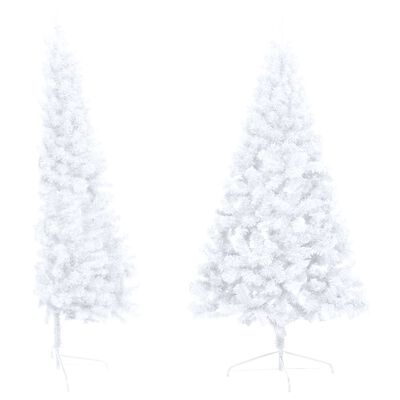 vidaXL Jumătate brad Crăciun pre-iluminat cu set globuri, alb, 180 cm