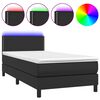 vidaXL Pat cu arcuri, saltea și LED, negru, 100x200cm, piele ecologică