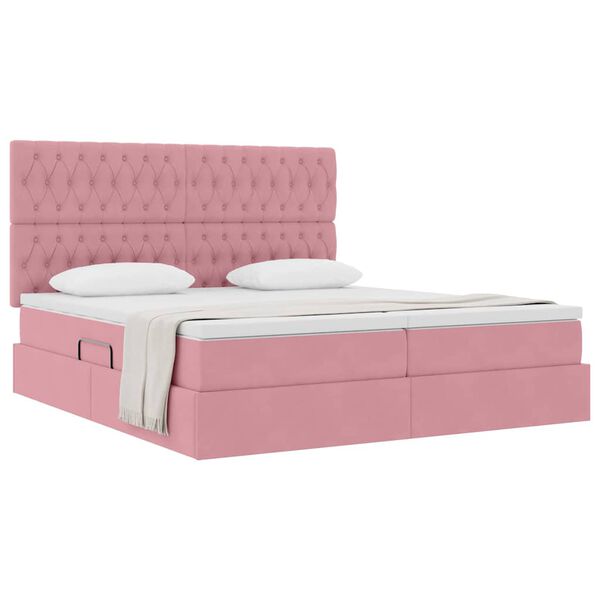 vidaXL Pat cu storage cu saltea cu headboard Roz 200 x 200 cm Catifea