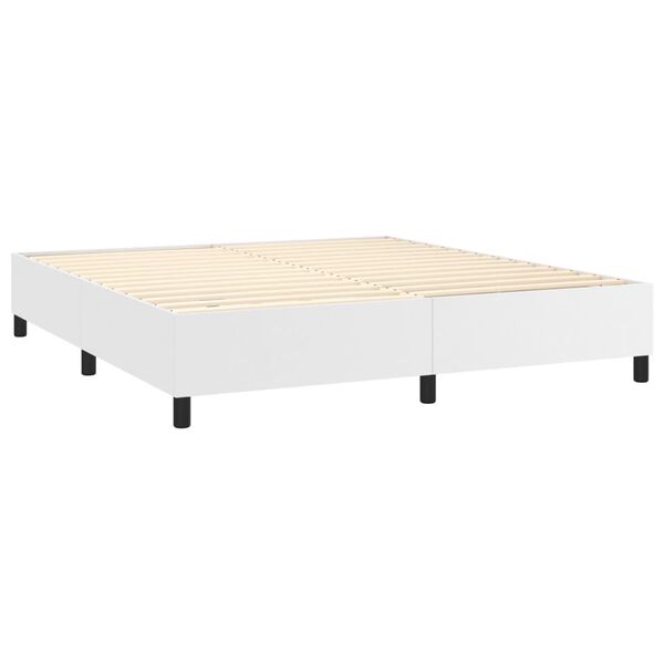 vidaXL Pat box spring cu saltea, alb, 160x200 cm, piele ecologică