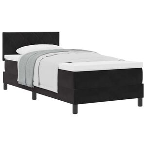 vidaXL Pat cu arcuri cu saltea cu headboard Negru 100 x 200 cm Catifea