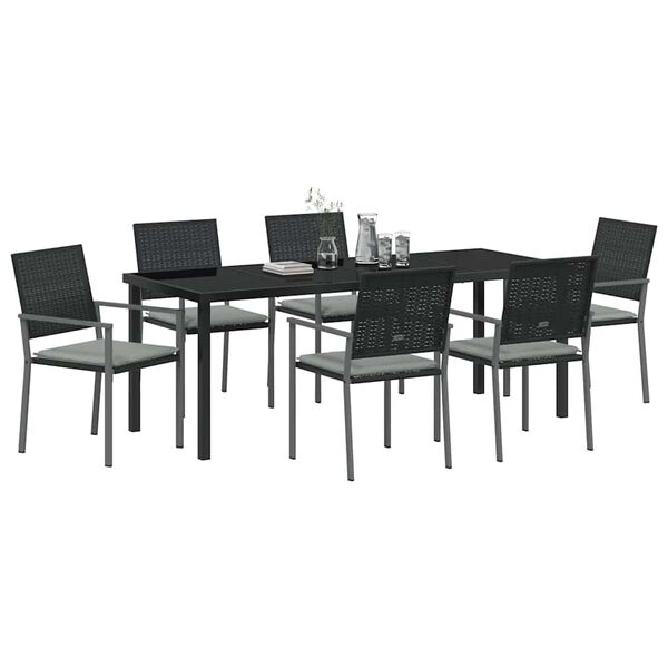 vidaXL Set de masă pentru grădină 7 pcs Negru și Gri Deschis Ratan PE
