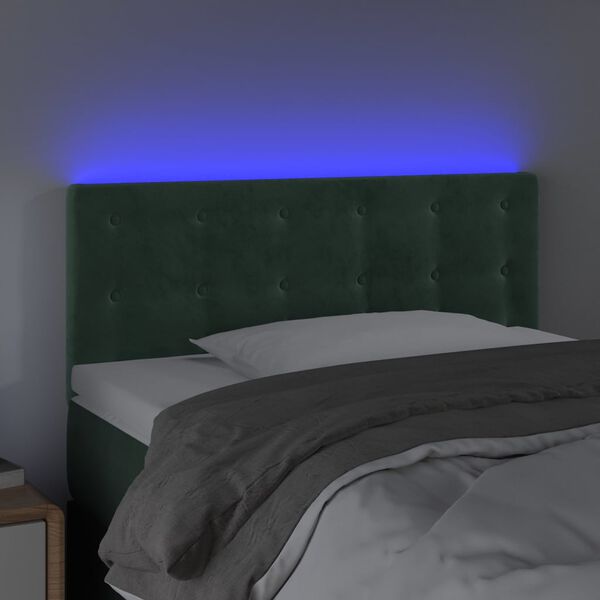 vidaXL Tăblie de pat cu LED, verde &icirc;nchis, 90x5x78/88 cm, catifea