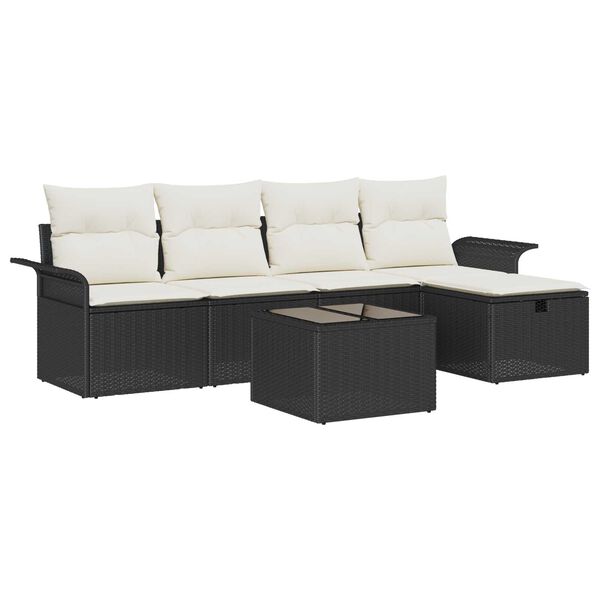 vidaXL Set de canapele pentru grădină cu pernă 6 pcs Negru Rattan poli