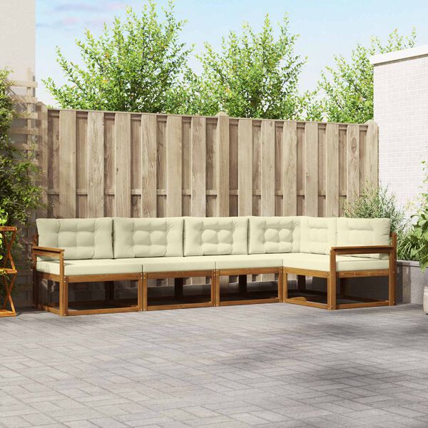 vidaXL Set de canapele de exterior cu pernă 5 pcs Natural și Crem