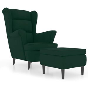 vidaXL Fotoliu cu spătar cu aripi, cu taburet, verde, catifea