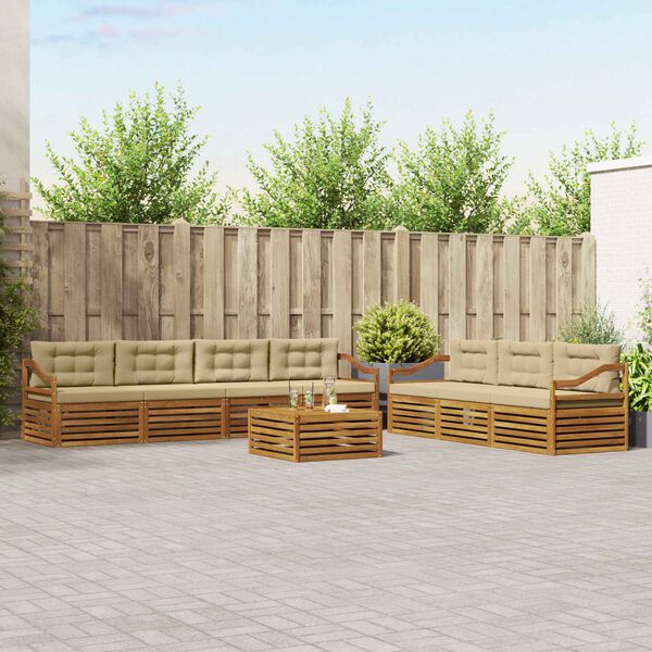 vidaXL Set de canapele de exterior cu pernă 8 pcs Natural și Bej