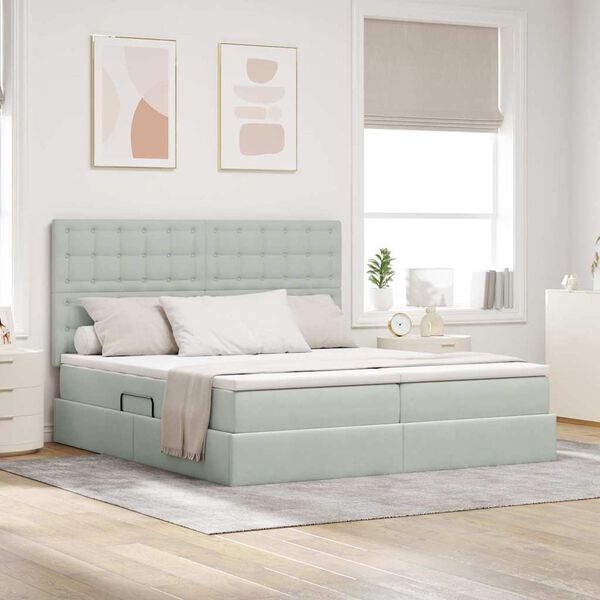 vidaXL Pat cu storage cu saltea Gri deschis 200 x 200 cm Catifea