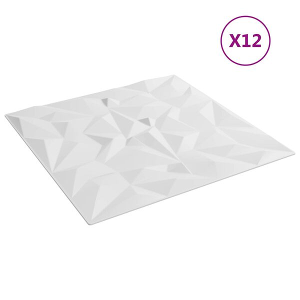 vidaXL Panouri de perete 12 pcs Alb 50 x 50 cm Spumă XPS
