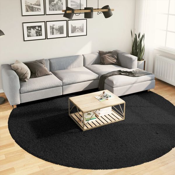 vidaXL Covor pufos "PAMPLONA" cu fire înalte, negru modern, Ø 280 cm