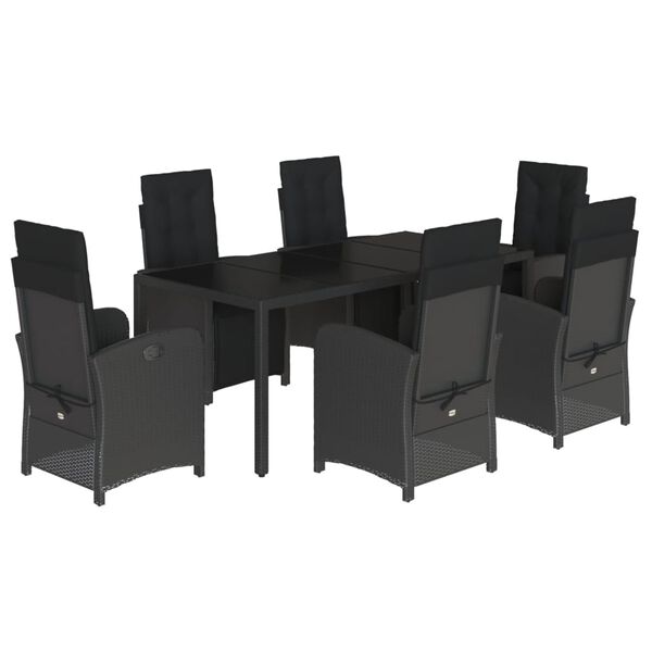 vidaXL Set mobilier de grădină cu perne, 7 piese, negru, poliratan
