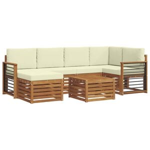 vidaXL Set de canapele de exterior 7 buc. Natural și Crem Poliester