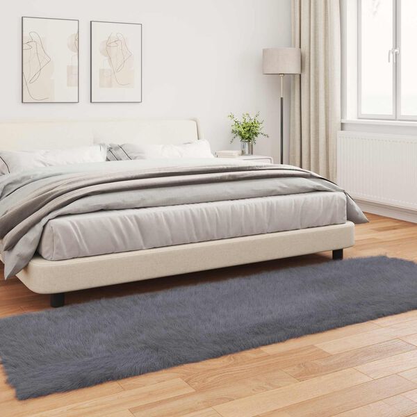 vidaXL Covor din Lână Faux Tafalla Antracit 80 x 250 cm Poliester