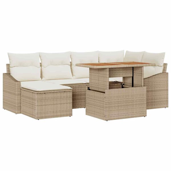vidaXL Set de canapele pentru grădină 7 pcs Bej Rattan poli
