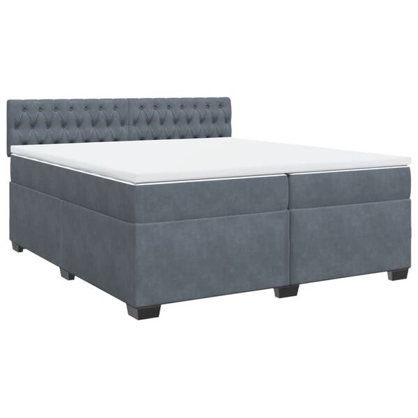 vidaXL Pat box spring cu saltea, gri &icirc;nchis, 200x200 cm, catifea