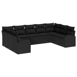 vidaXL Set de canapele pentru grădină cu pernă 9 pcs Negru Rattan poli