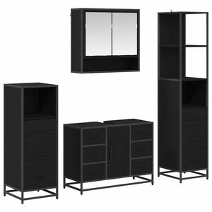vidaXL Set de mobilier pentru baie 4 buc. Stejar Negru 80 x 33 x 60 cm