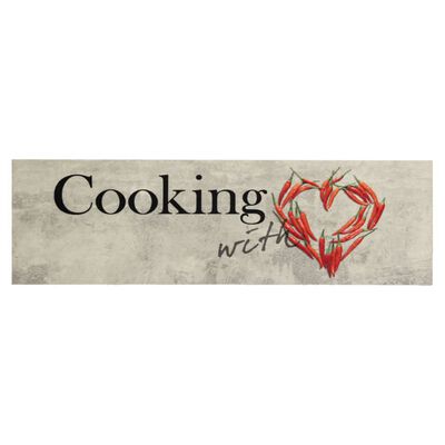 vidaXL Covor bucătărie lavabil, text Cooking/ardei, 45x150 cm, catifea