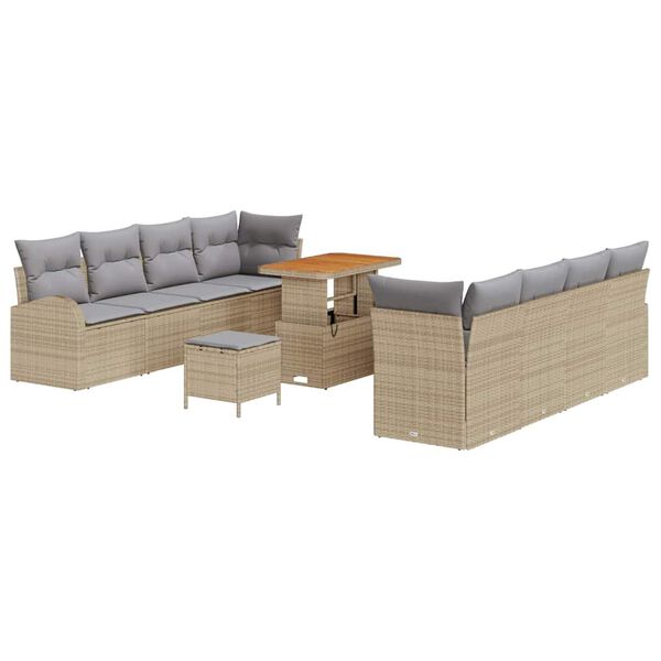 vidaXL Set de canapele pentru grădină cu pernă 11 pcs Bej Rattan poli