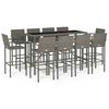 vidaXL Set mobilier bar de grădină, 11 piese, gri, poliratan