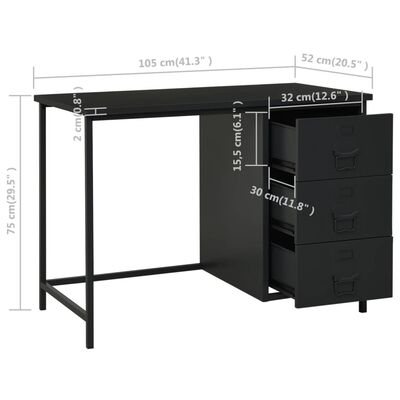 vidaXL Birou cu sertare, negru, 105x52x75 cm, oțel, industrial