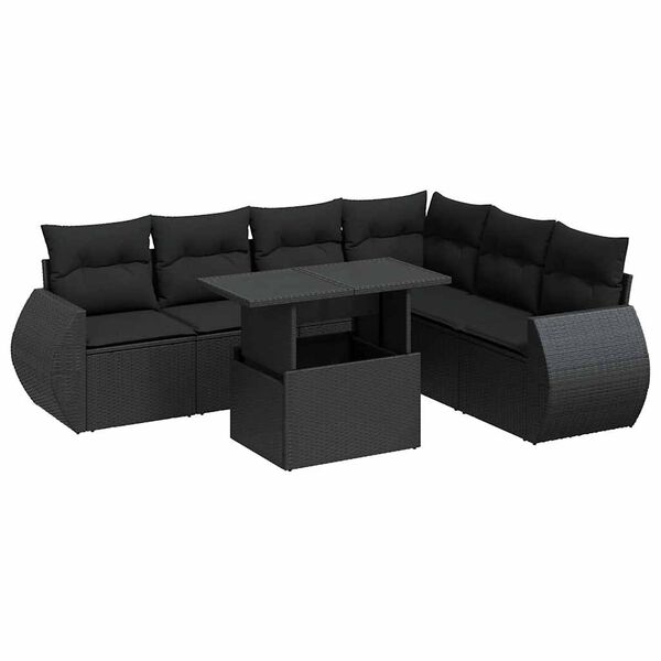 vidaXL Set canapele de grădină cu perne, 7 piese, negru, poliratan
