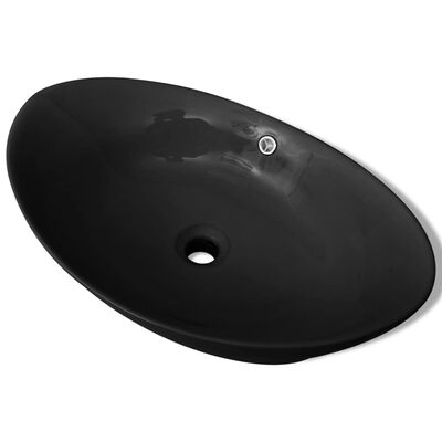 Chiuvetă Ceramică Ovală Neagră cu Gură de scurgere 59 x 38,5 cm