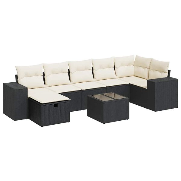 vidaXL Set mobilier de grădină cu perne, 8 piese, negru, poliratan