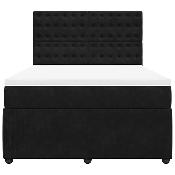 vidaXL Pat box spring cu saltea, negru, 140x190 cm, catifea