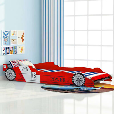vidaXL Pat pentru copii mașină de curse, roșu, 90 x 200 cm