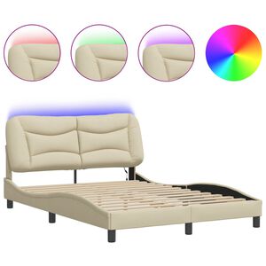 vidaXL Cadru de pat cu LED fără saltea Hvar cremă 140x190 cm țesătură