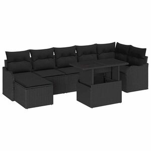vidaXL Set de canapele pentru grădină cu pernă 8 pcs Negru Rattan poli