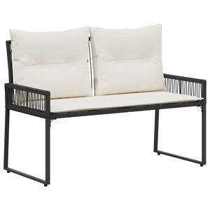 vidaXL Bancă de exterior cu pernă 4 pcs Negru și Alb crem poliratan