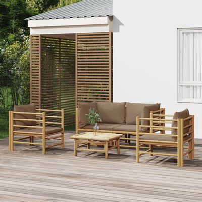 vidaXL Set mobilier de grădină cu perne gri taupe, 5 piese, bambus