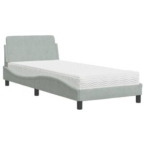 vidaXL Pat cu saltea, Dover, gri deschis, 90x190 cm, catifea