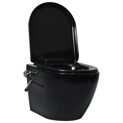 vidaXL Vas WC de perete fără ramă, rezervor încastrat, negru, ceramică