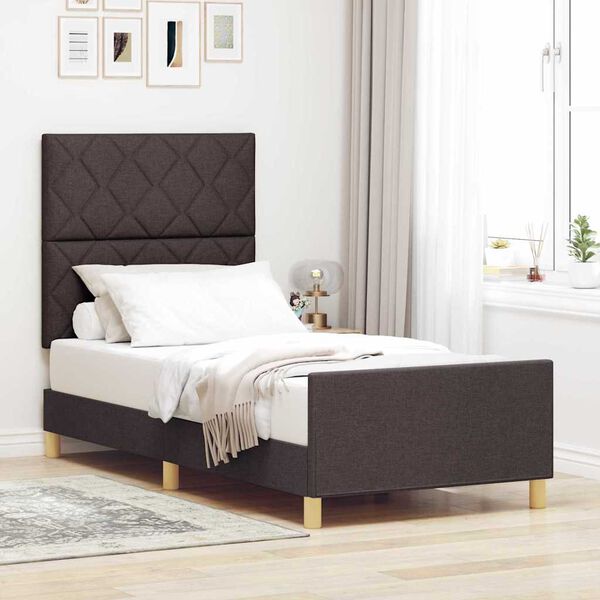 vidaXL Cadru de pat cu headboard Maro &icirc;nchis 100 x 200 cm țesătură