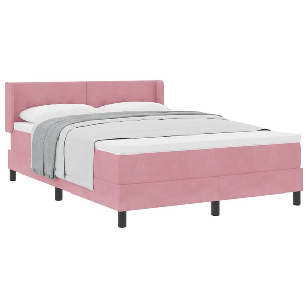 vidaXL Pat cu arcuri cu saltea cu headboard Roz 200 x 140 cm Catifea
