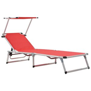 vidaXL Șezlong pliabil cu acoperiș, roșu, aluminiu și textilenă