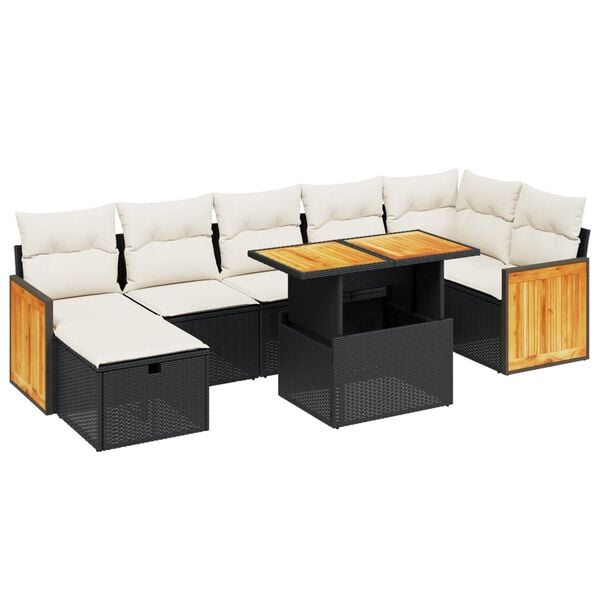 vidaXL Set mobilier de grădină cu perne, 8 piese, negru, poliratan