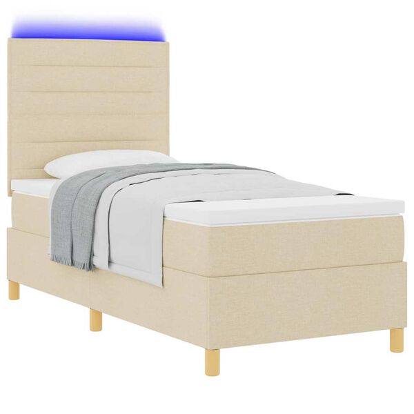 vidaXL Pat cu arc LED cu saltea cu headboard Crem 90 x 190 cm țesătură