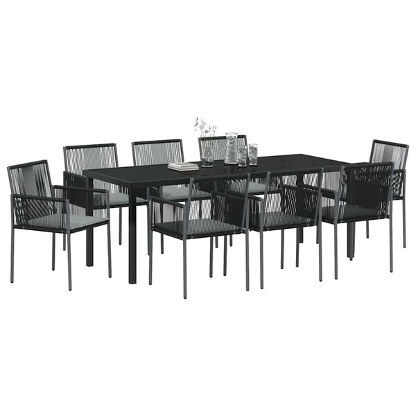 vidaXL Set de masă pentru grădină 9 pcs Negru Ratan PE